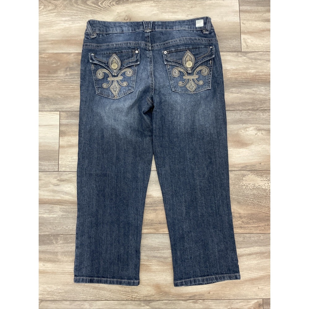 Democracy Capri Length Jeans Fleur-de-lis Embroidered Y2K Women's 8